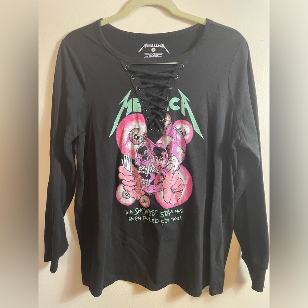 TORRID Metallica Heavy Metal Black Graphic Long Sleeve Lace-Up Women's Top Sz 0